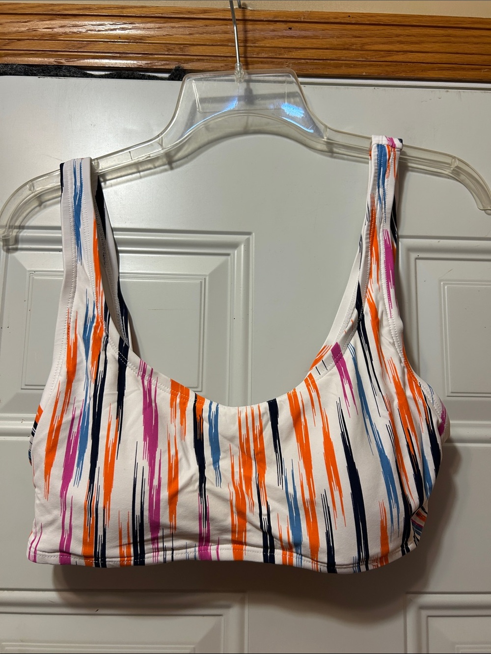 Women’s White Multi-Stripe Swim Top M
